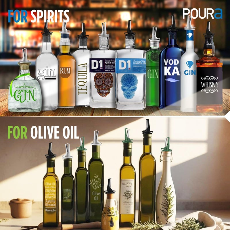 Poura BPAâ€‘Free Olive Oil Bottle Spouts, Leakproof Olive Oil Dispenser Spout with Hygienic Oneâ€‘Hand Open/Close, Dust Cap & Screen Alternative, 2â€‘Pack Green - Image 4